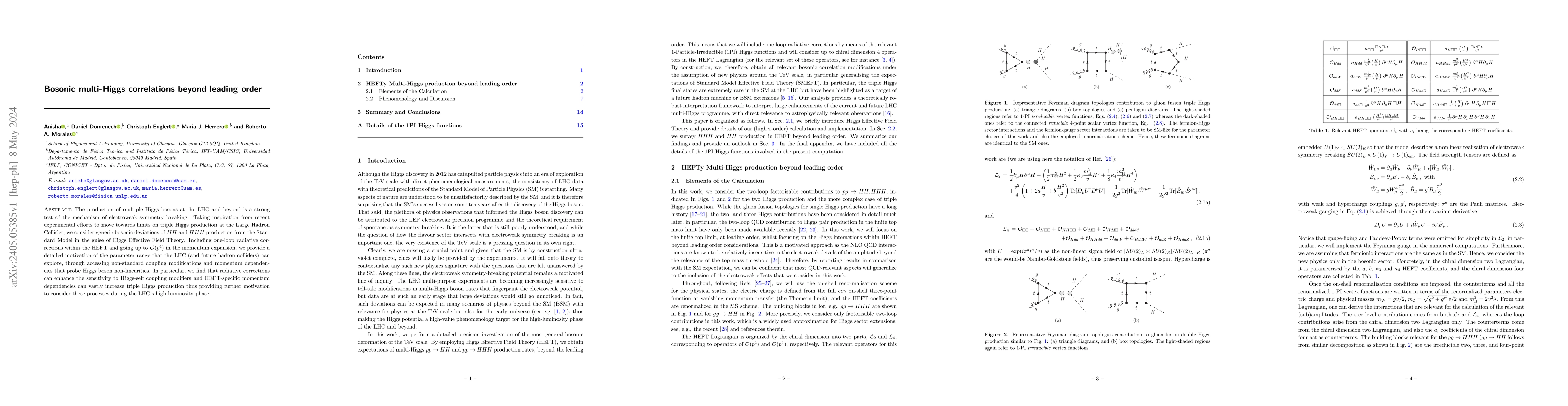 Thumbnail for Bosonic multi-Higgs correlations beyond leading order