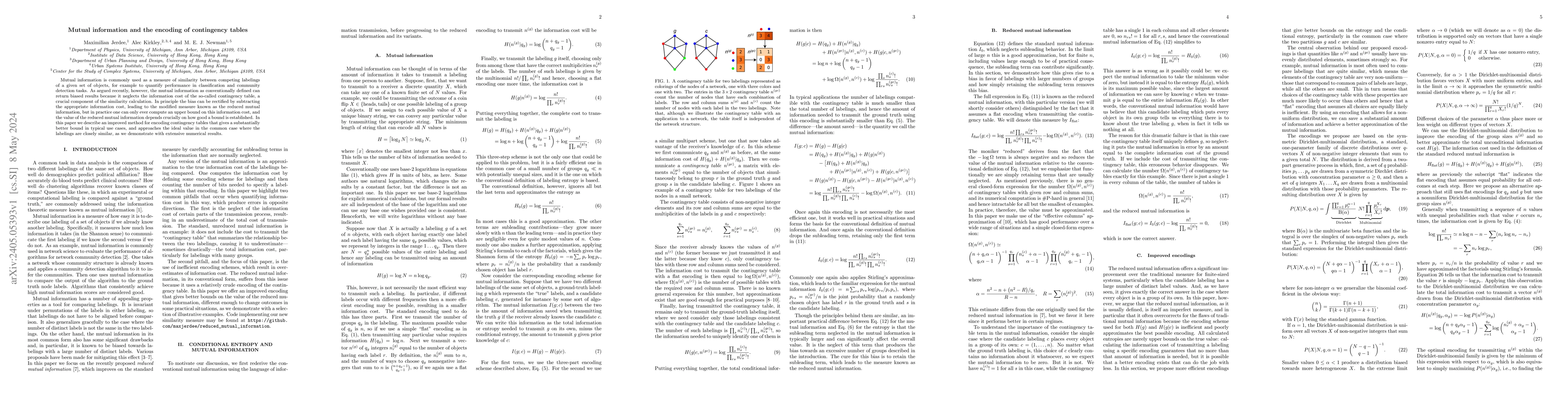 Thumbnail for Mutual information and the encoding of contingency tables