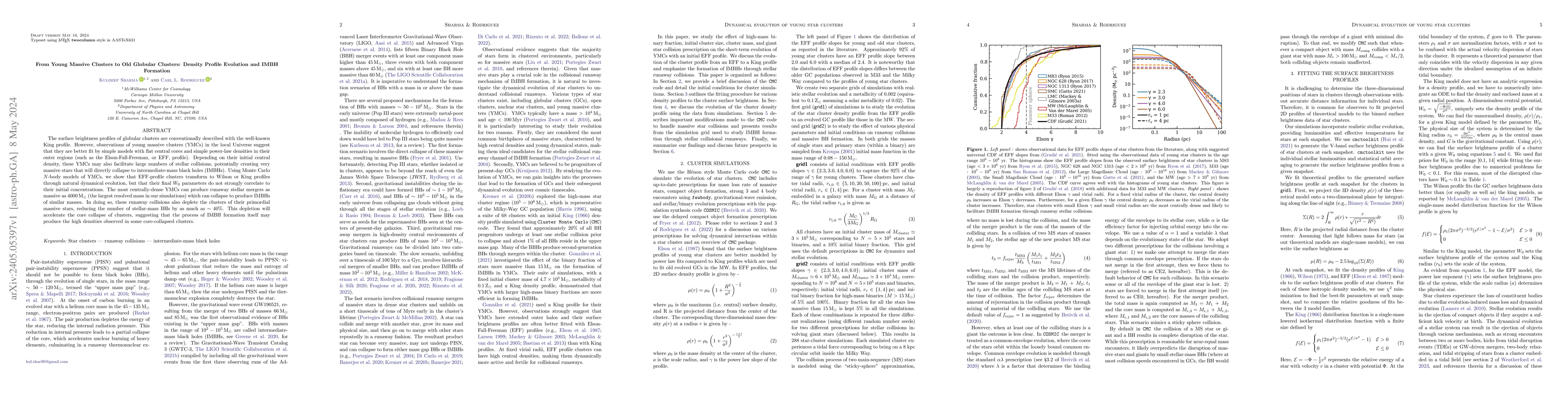 Thumbnail for From Young Massive Clusters to Old Globular Clusters: Density Profile
  Evolution and IMBH Formation