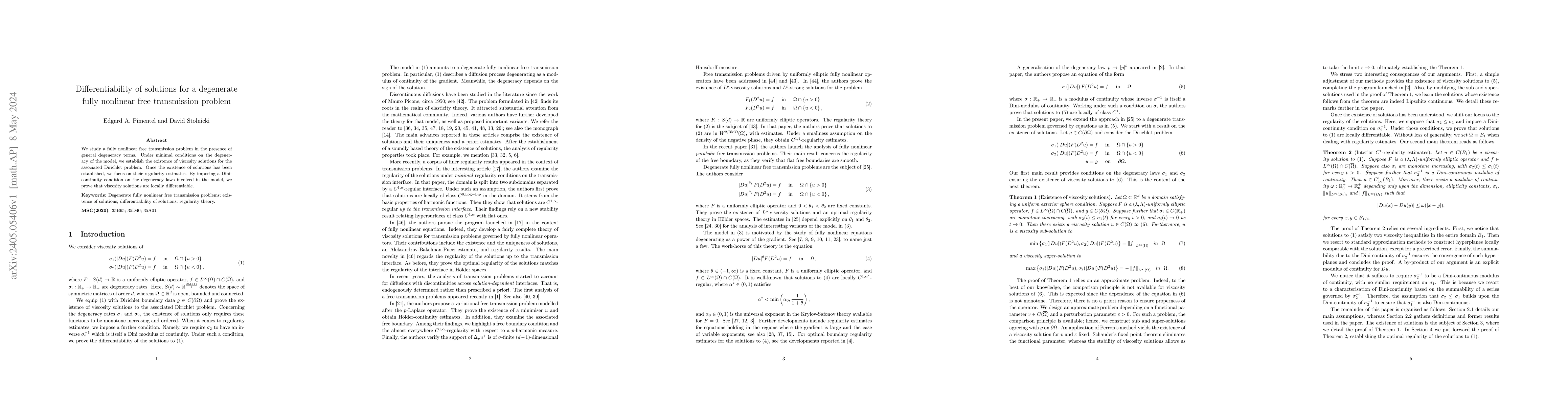 Thumbnail for Differentiability of solutions for a degenerate fully nonlinear free
  transmission problem