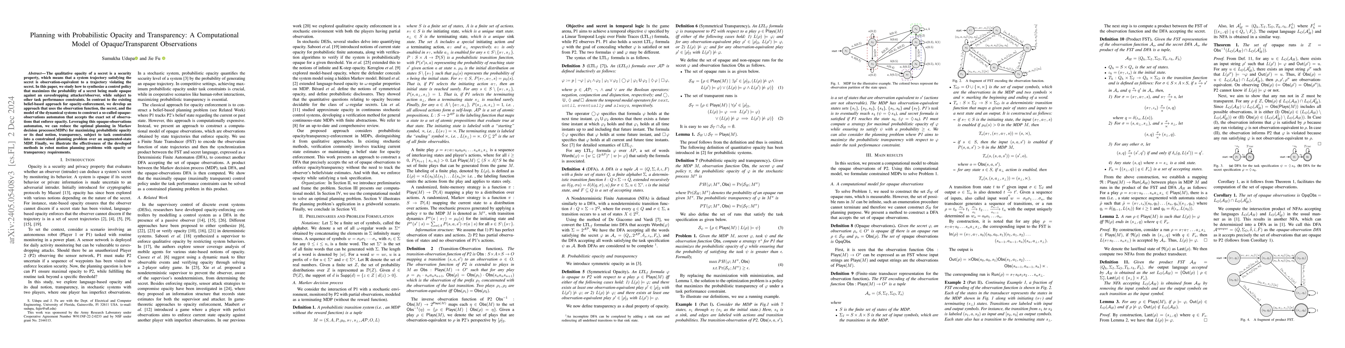 Thumbnail for Planning with Probabilistic Opacity and Transparency: A Computational
  Model of Opaque/Transparent Observations