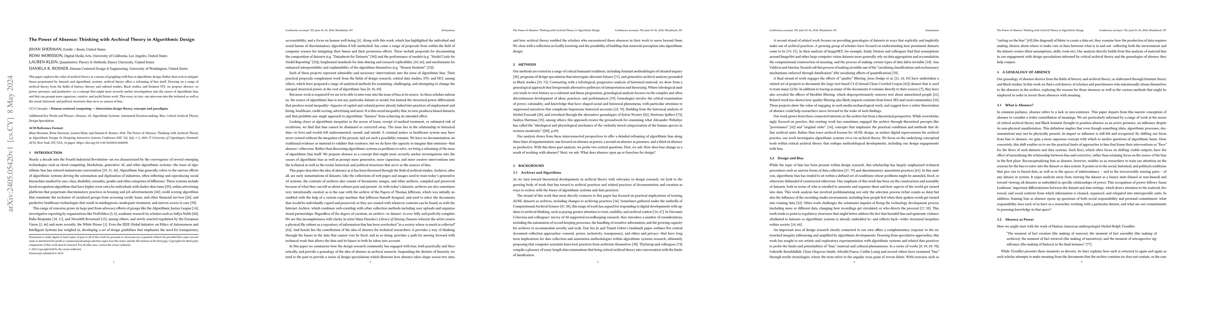 Thumbnail for The Power of Absence: Thinking with Archival Theory in Algorithmic
  Design