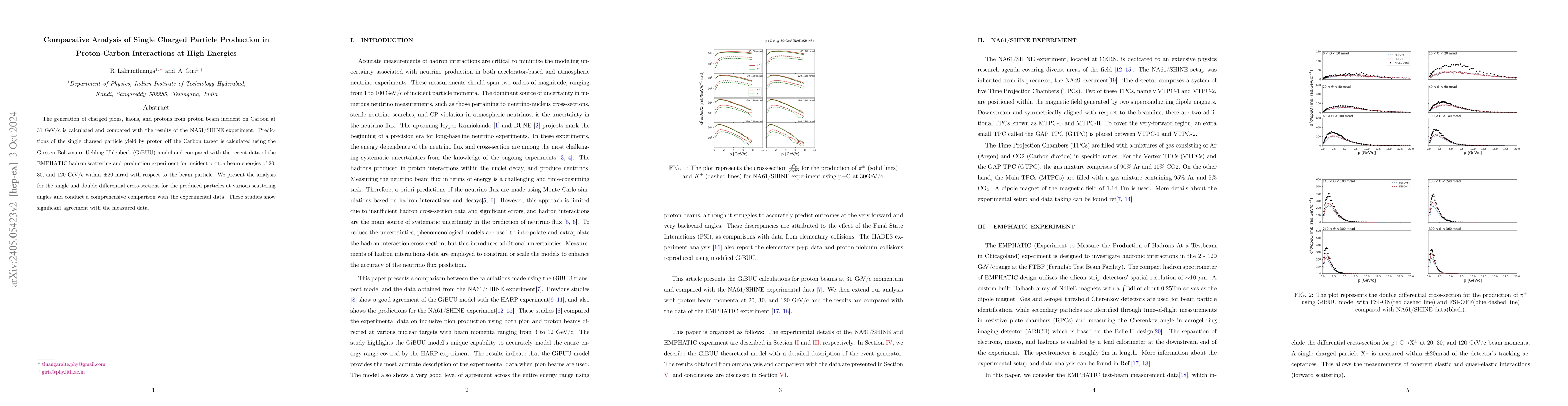 Thumbnail for Comparative Analysis of Single Charged Particle Production in
  Proton-Carbon Interactions at High Energies