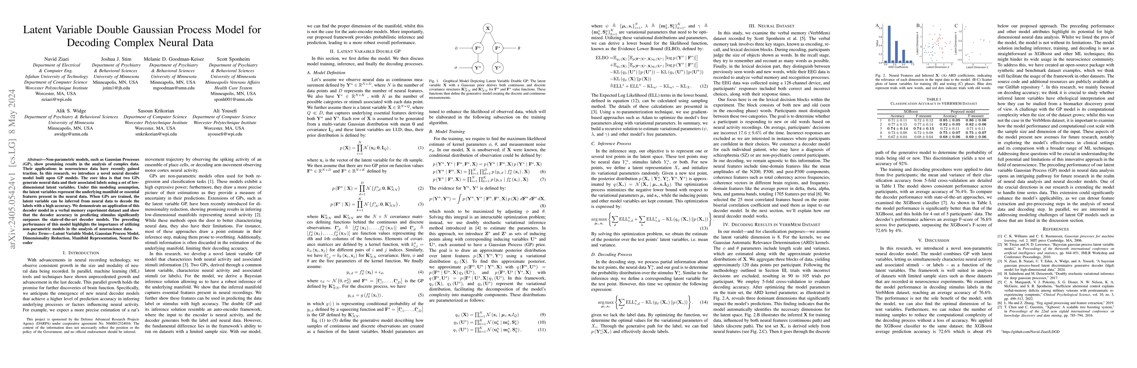 Thumbnail for Latent Variable Double Gaussian Process Model for Decoding Complex
  Neural Data