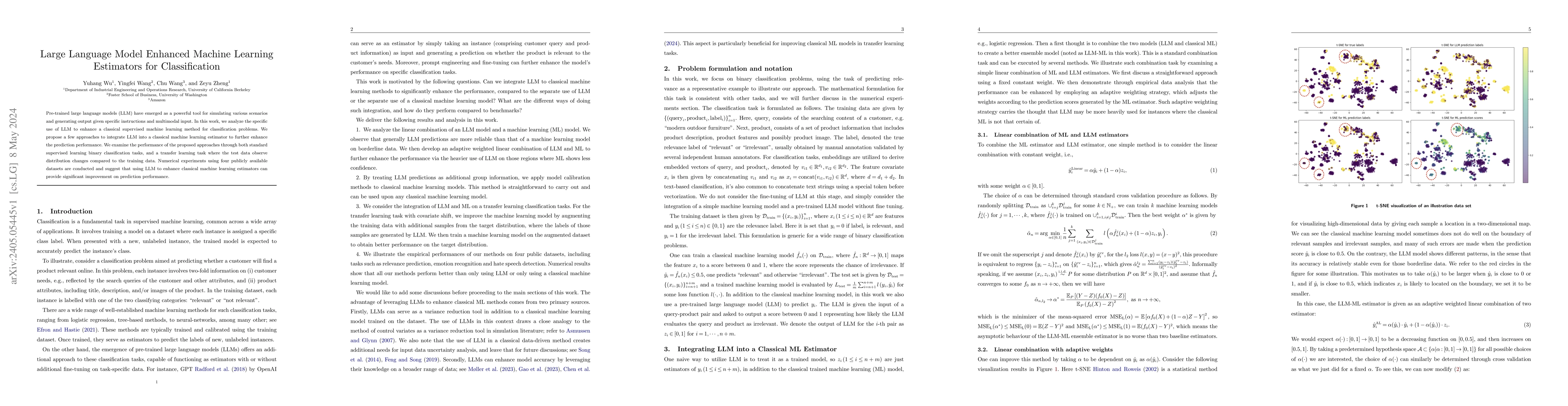 Thumbnail for Large Language Model Enhanced Machine Learning Estimators for
  Classification