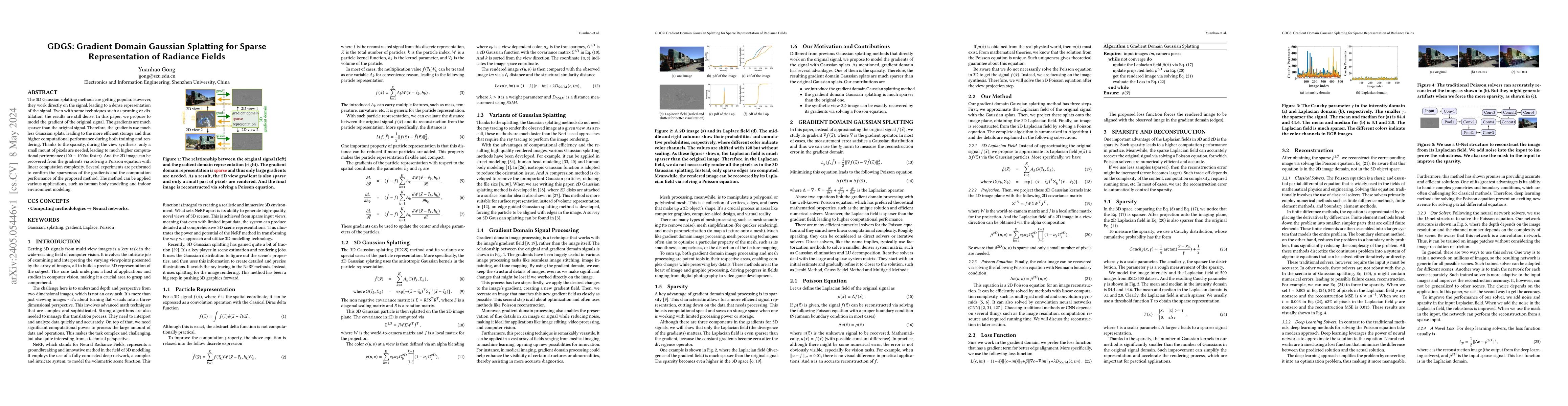 Thumbnail for GDGS: Gradient Domain Gaussian Splatting for Sparse Representation of
  Radiance Fields