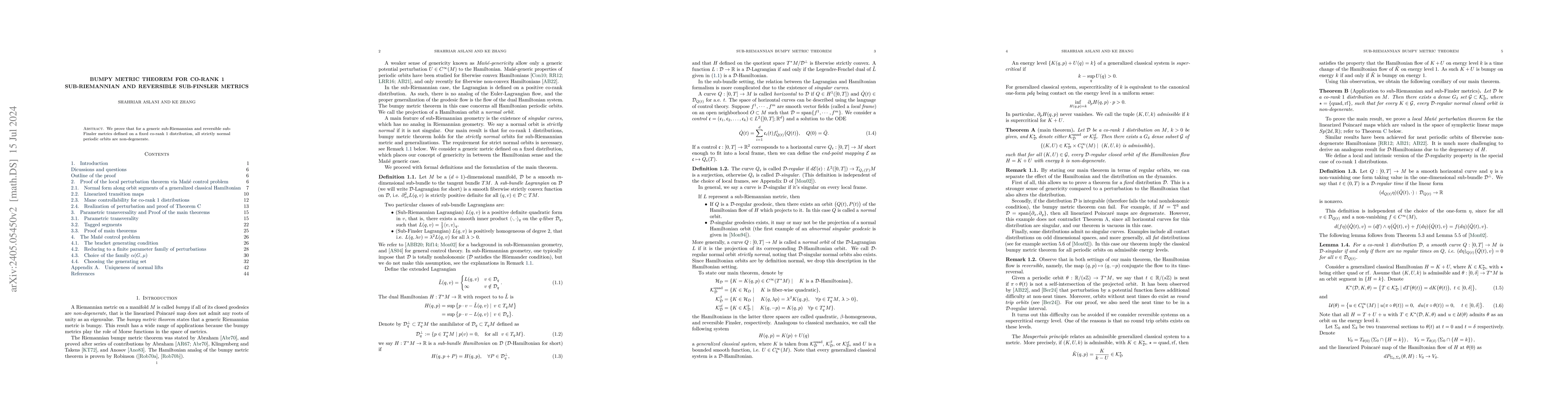 Thumbnail for Bumpy metric theorem for co-rank 1 sub-Riemannian and reversible
  sub-Finsler metrics