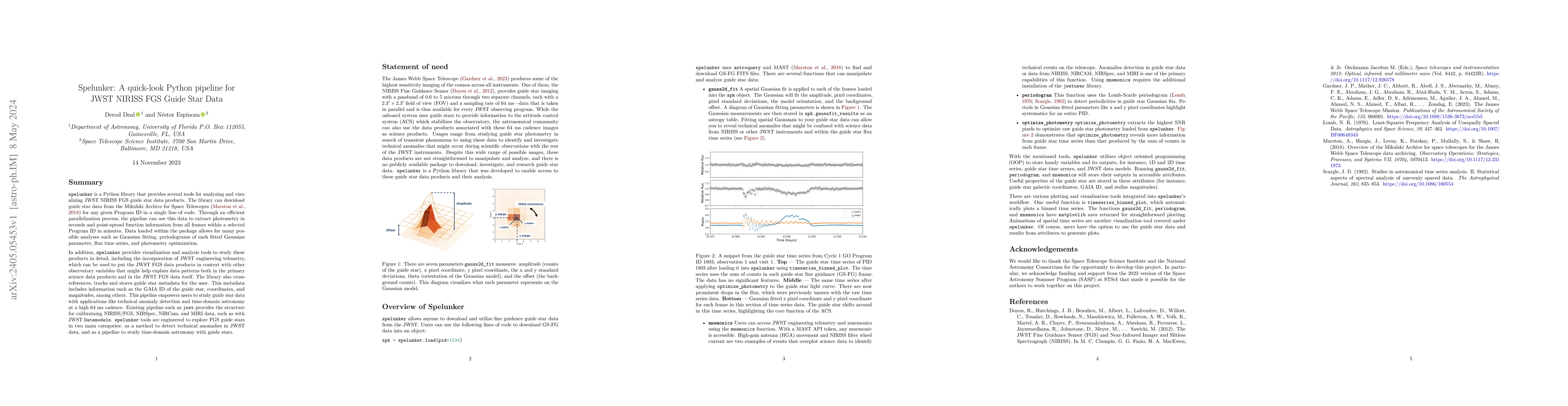Thumbnail for Spelunker: A quick-look Python pipeline for JWST NIRISS FGS Guide Star
  Data