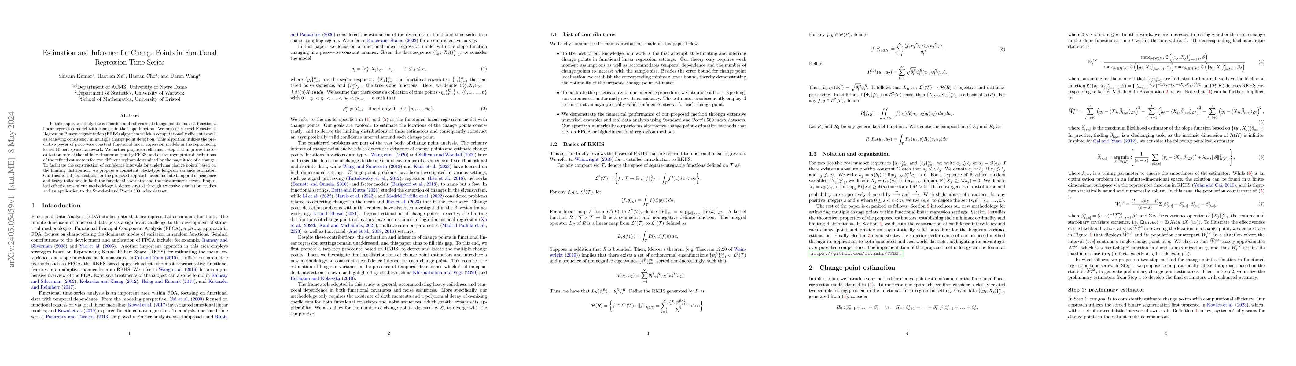 Thumbnail for Estimation and Inference for Change Points in Functional Regression Time
  Series