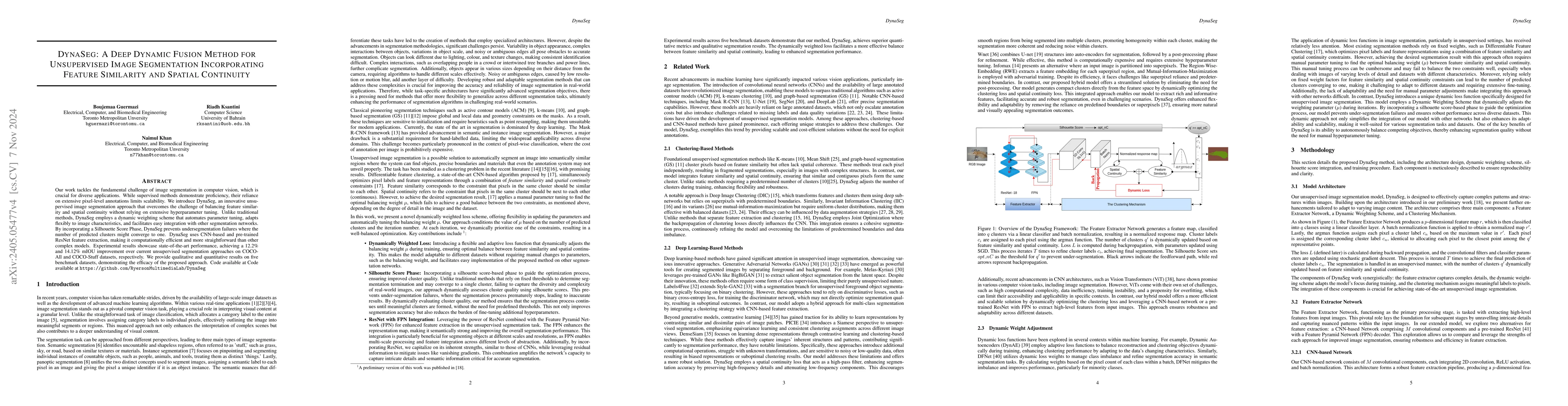 Thumbnail for DynaSeg: A Deep Dynamic Fusion Method for Unsupervised Image
  Segmentation Incorporating Feature Similarity and Spatial Continuity