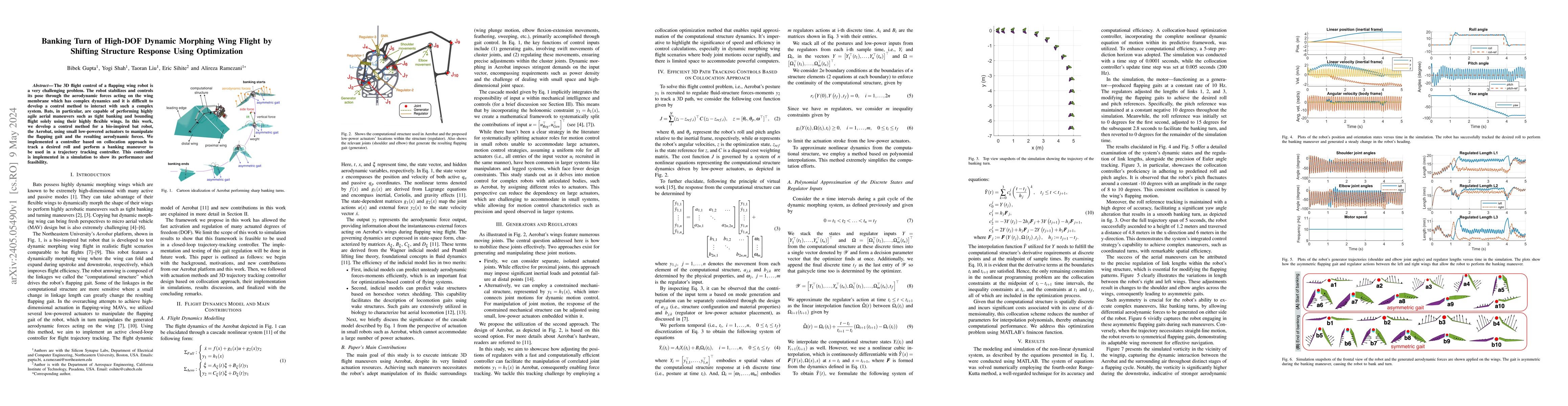 Thumbnail for Banking Turn of High-DOF Dynamic Morphing Wing Flight by Shifting
  Structure Response Using Optimization