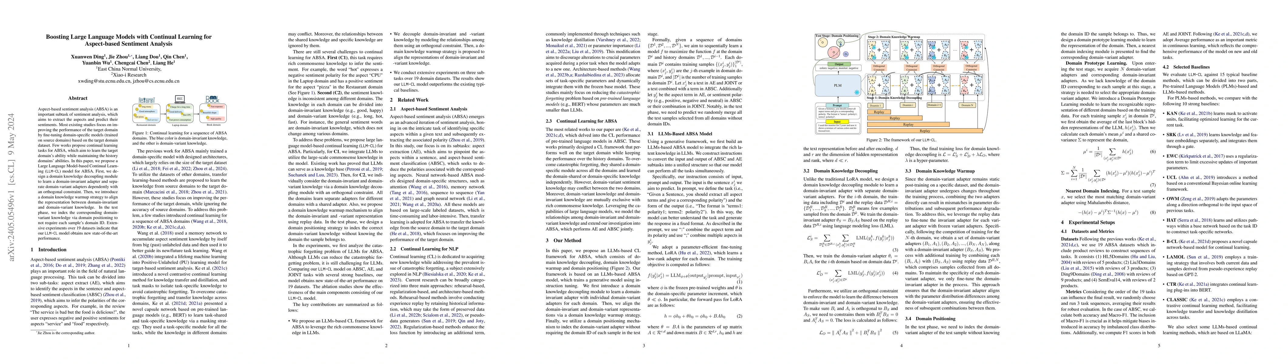 Thumbnail for Boosting Large Language Models with Continual Learning for Aspect-based
  Sentiment Analysis