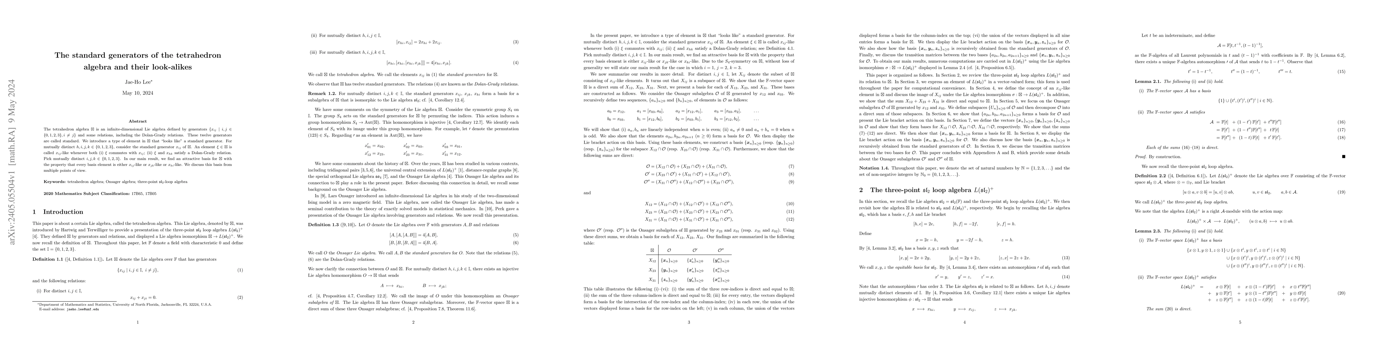 Thumbnail for The standard generators of the tetrahedron algebra and their look-alikes