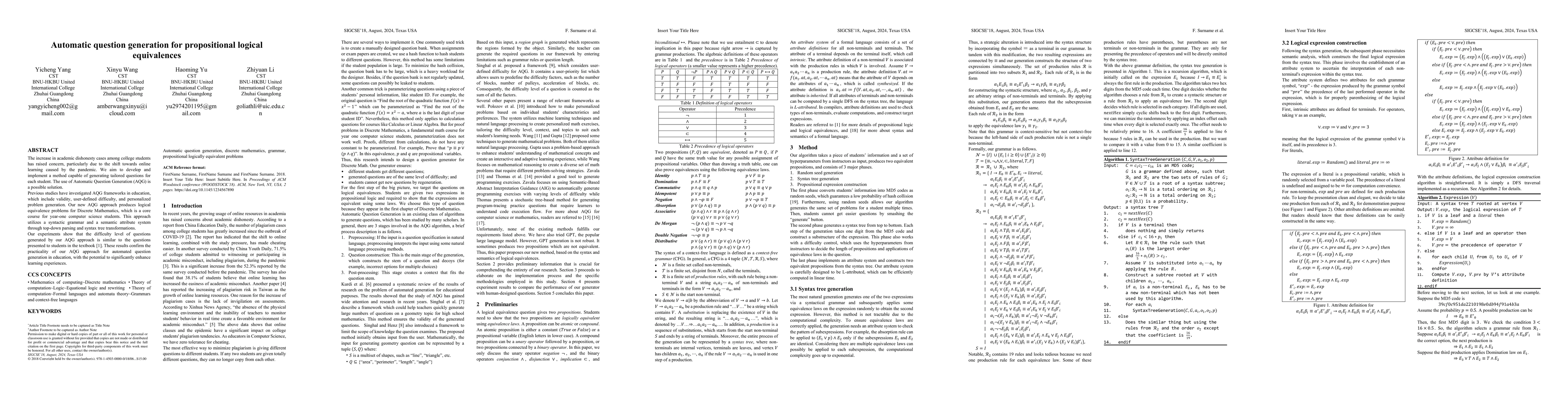 Thumbnail for Automatic question generation for propositional logical equivalences