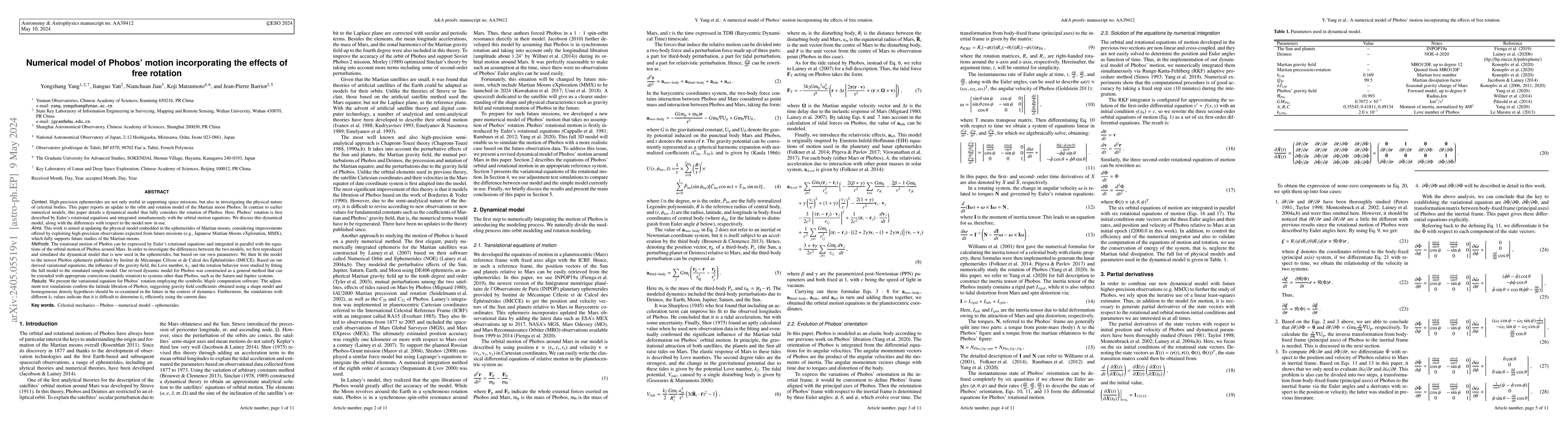 Thumbnail for Numerical model of Phobos' motion incorporating the effects of free
  rotation