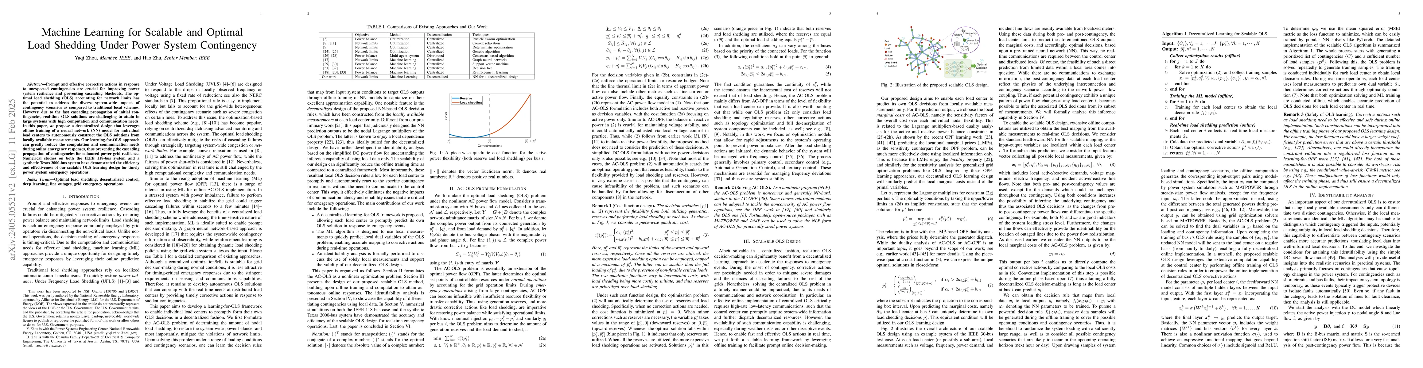 Thumbnail for Machine Learning for Scalable and Optimal Load Shedding Under Power
  System Contingency