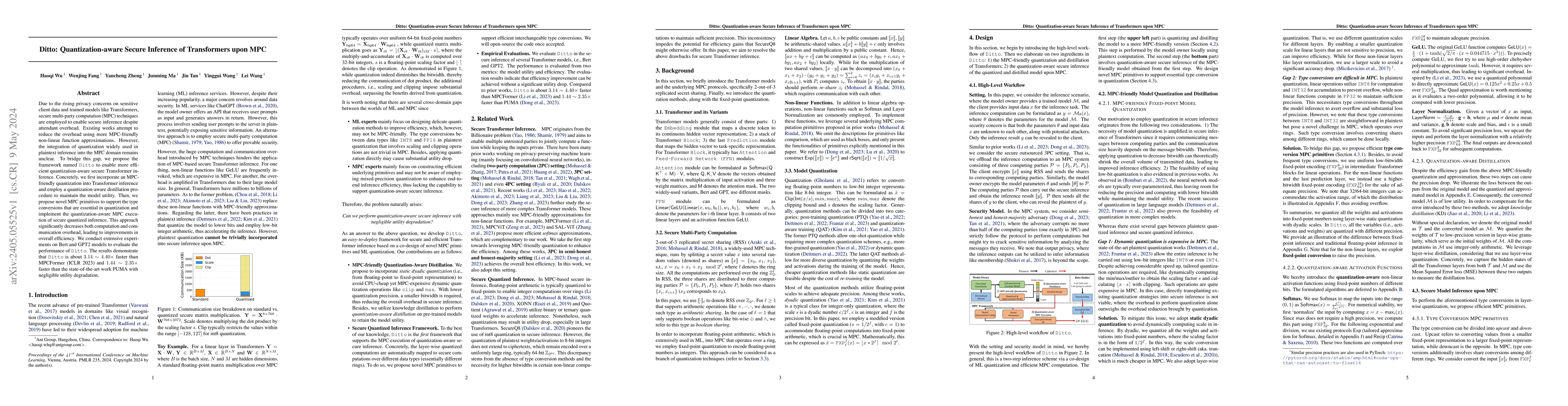 Thumbnail for Ditto: Quantization-aware Secure Inference of Transformers upon MPC