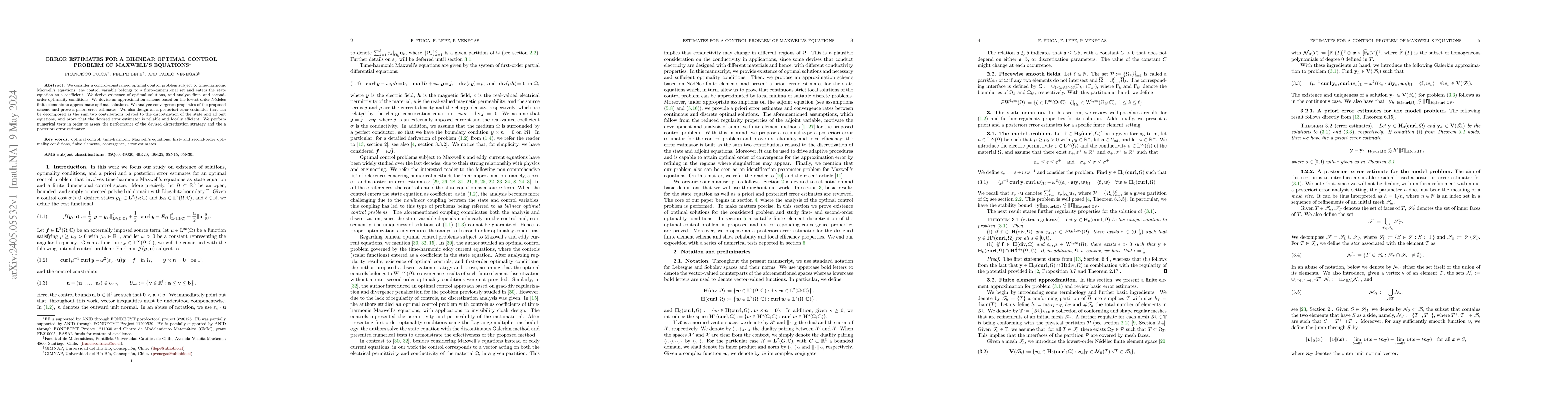 Thumbnail for Error estimates for a bilinear optimal control problem of Maxwell's
  equations