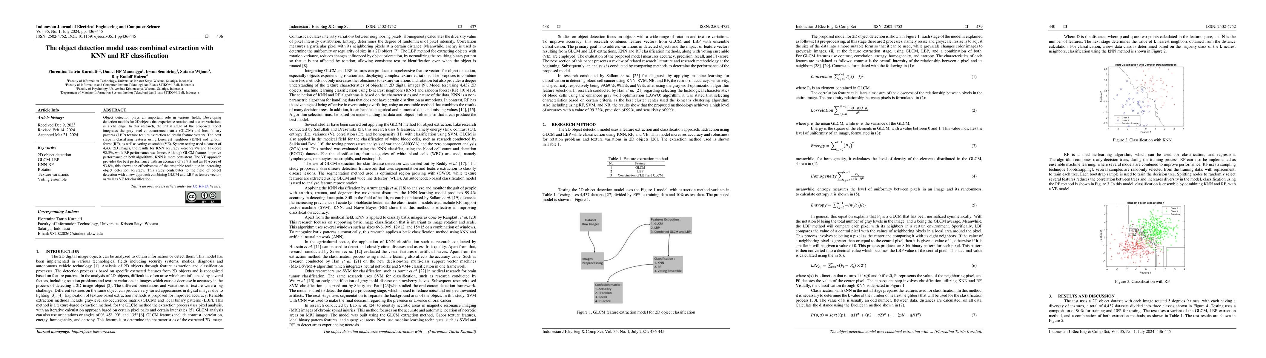 Thumbnail for The object detection model uses combined extraction with KNN and RF
  classification