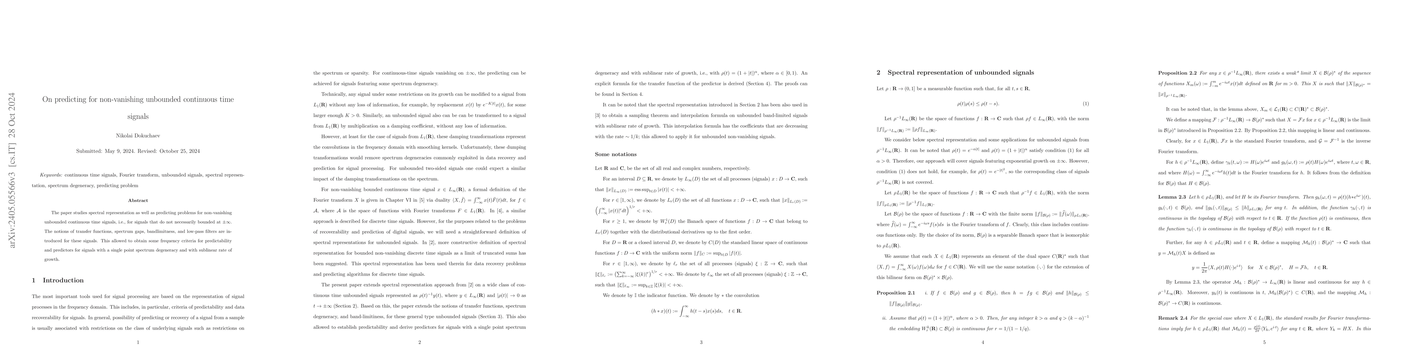 Thumbnail for On predicting for non-vanishing continuous time signals