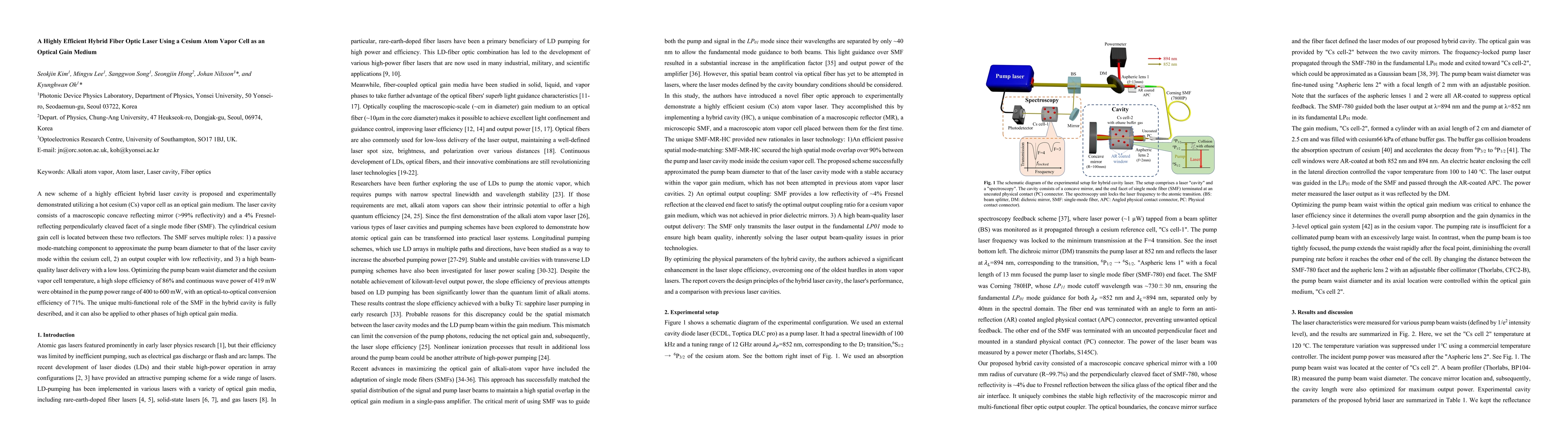 Thumbnail for A Highly Efficient Hybrid Fiber Optic Laser Using a Cesium Atom Vapor
  Cell as an Optical Gain Medium