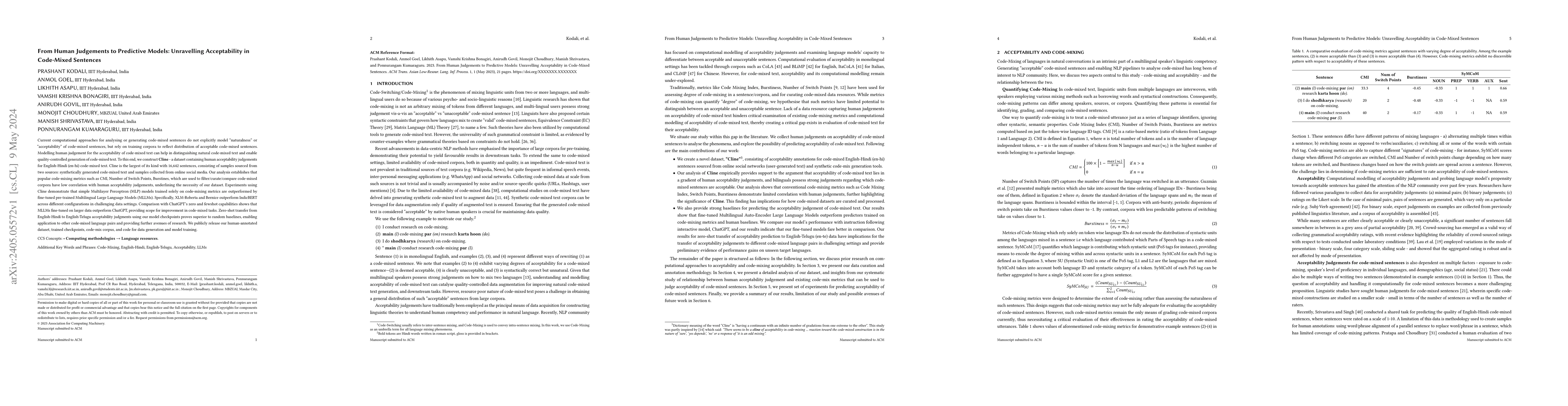 Thumbnail for From Human Judgements to Predictive Models: Unravelling Acceptability in
  Code-Mixed Sentences