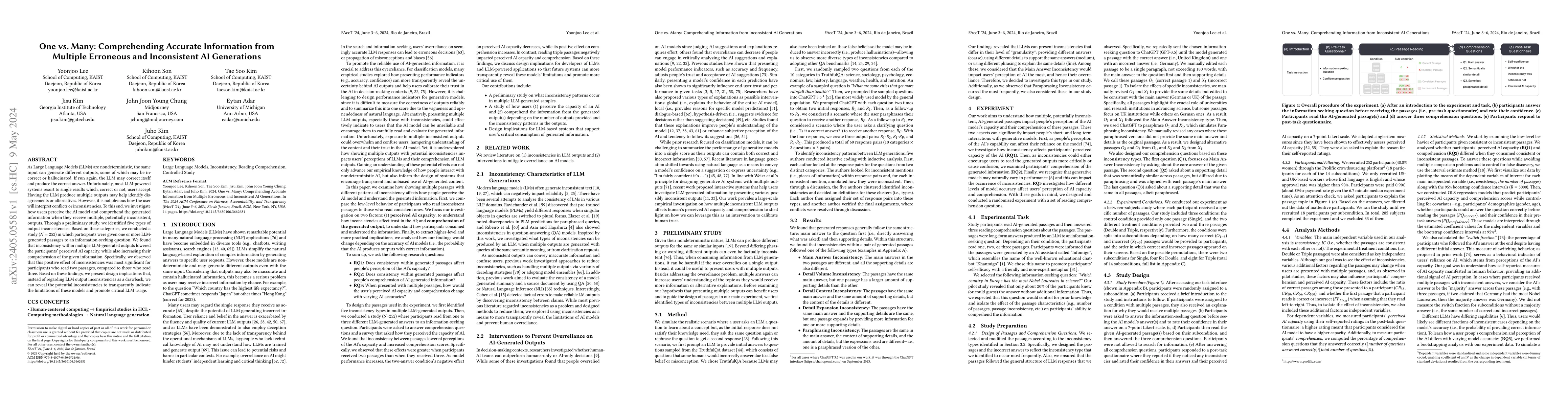 Thumbnail for One vs. Many: Comprehending Accurate Information from Multiple Erroneous
  and Inconsistent AI Generations