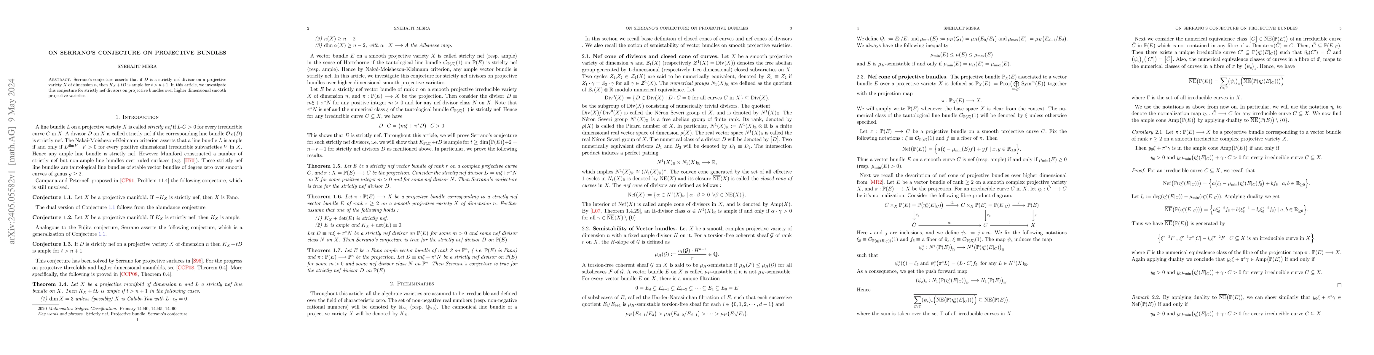 Thumbnail for On Serrano's conjecture on Projective bundles