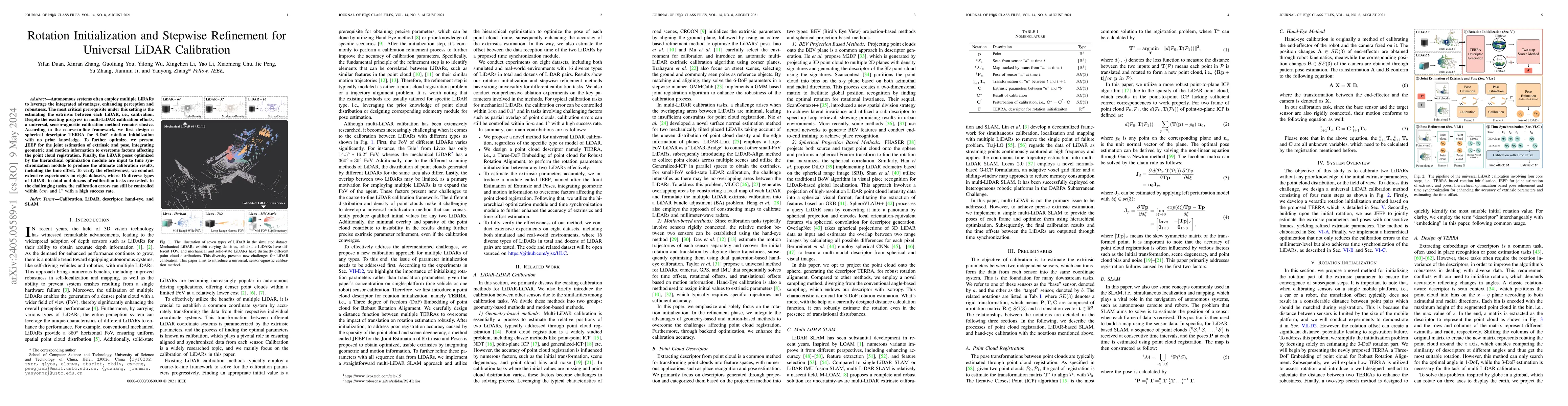Thumbnail for Rotation Initialization and Stepwise Refinement for Universal LiDAR
  Calibration