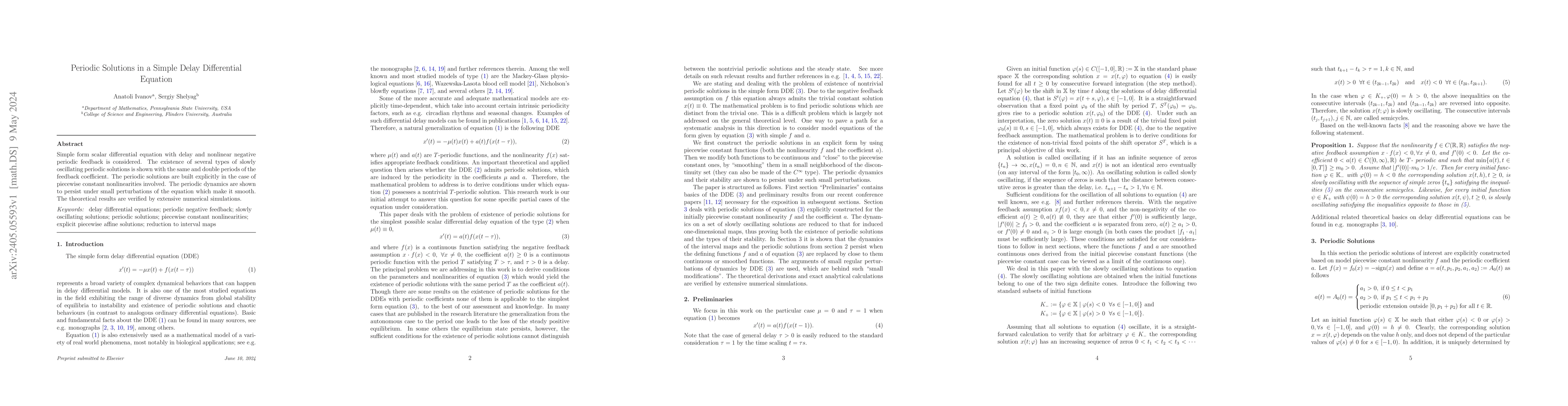 Thumbnail for Periodic Solutions in a Simple Delay Differential Equation