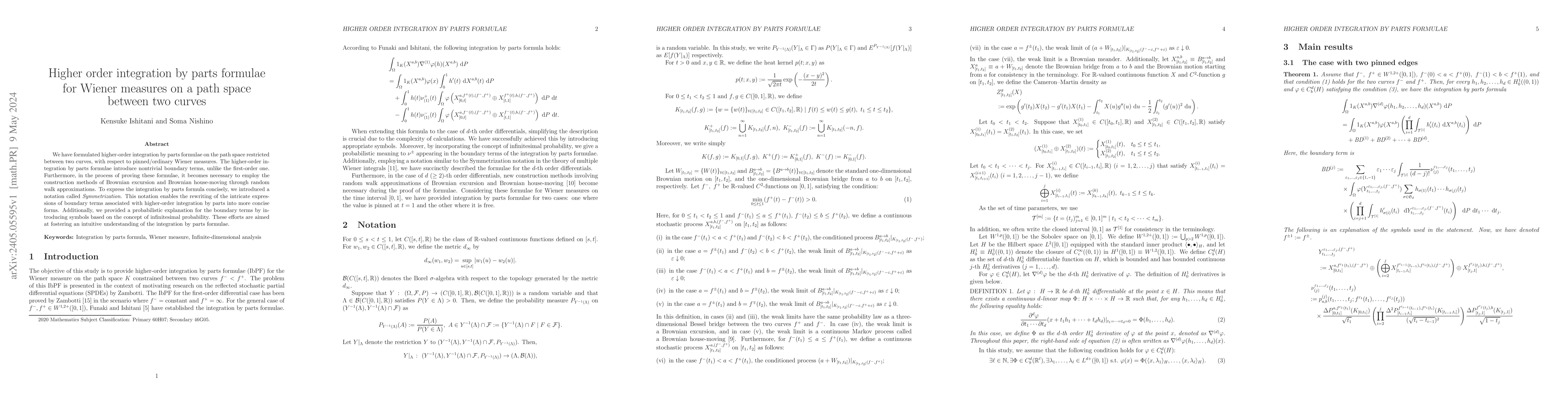Thumbnail for Higher order integration by parts formulae for Wiener measures on a path
  space between two curves