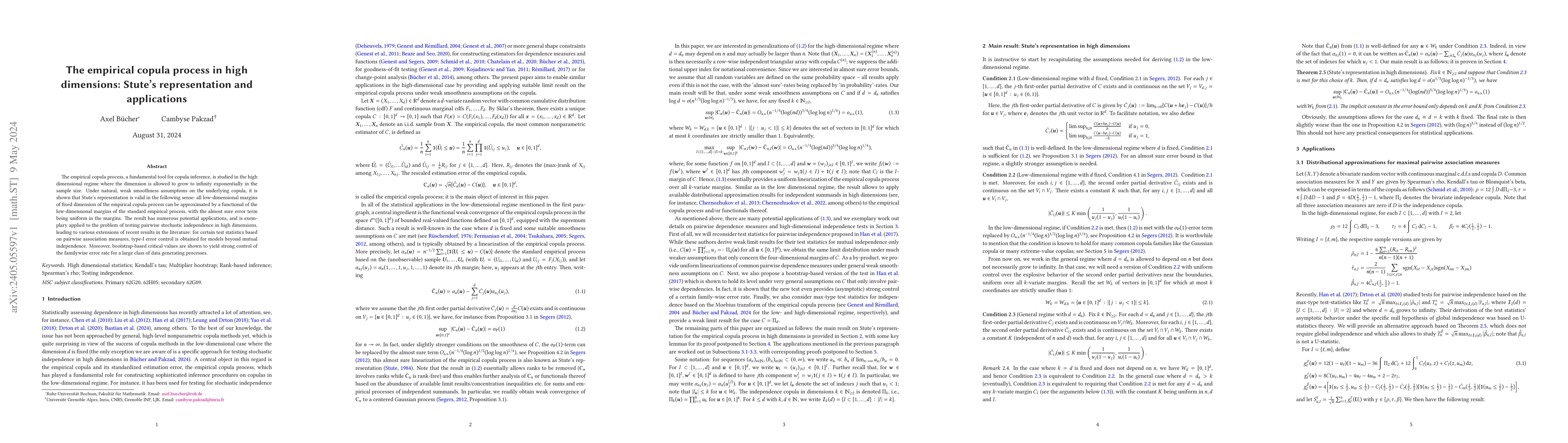 Thumbnail for The empirical copula process in high dimensions: Stute's representation
  and applications