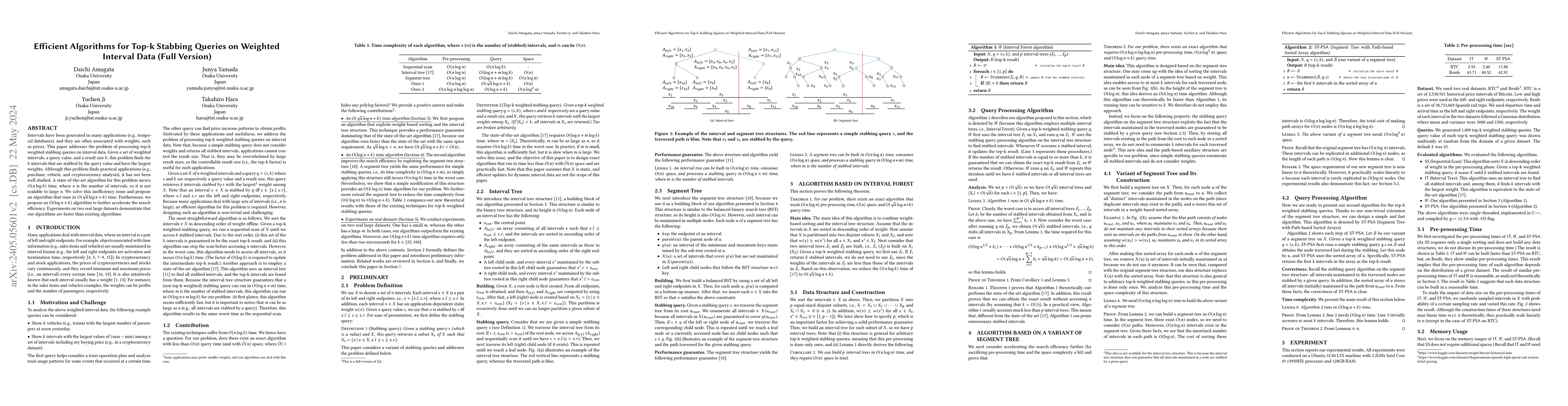 Thumbnail for Efficient Algorithms for Top-k Stabbing Queries on Weighted Interval
  Data (Full Version)