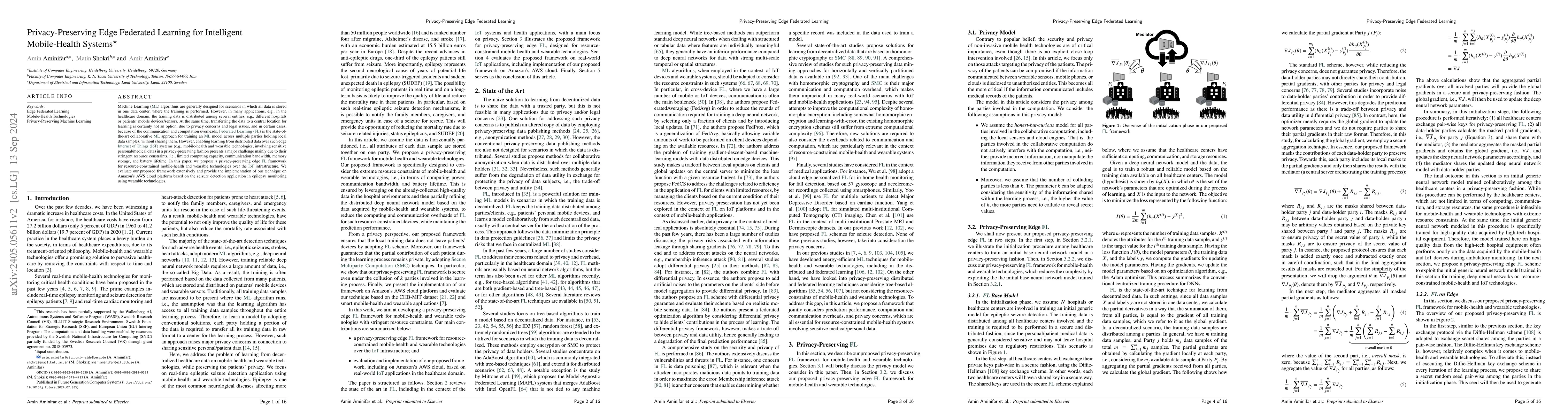 Thumbnail for Privacy-Preserving Edge Federated Learning for Intelligent Mobile-Health
  Systems