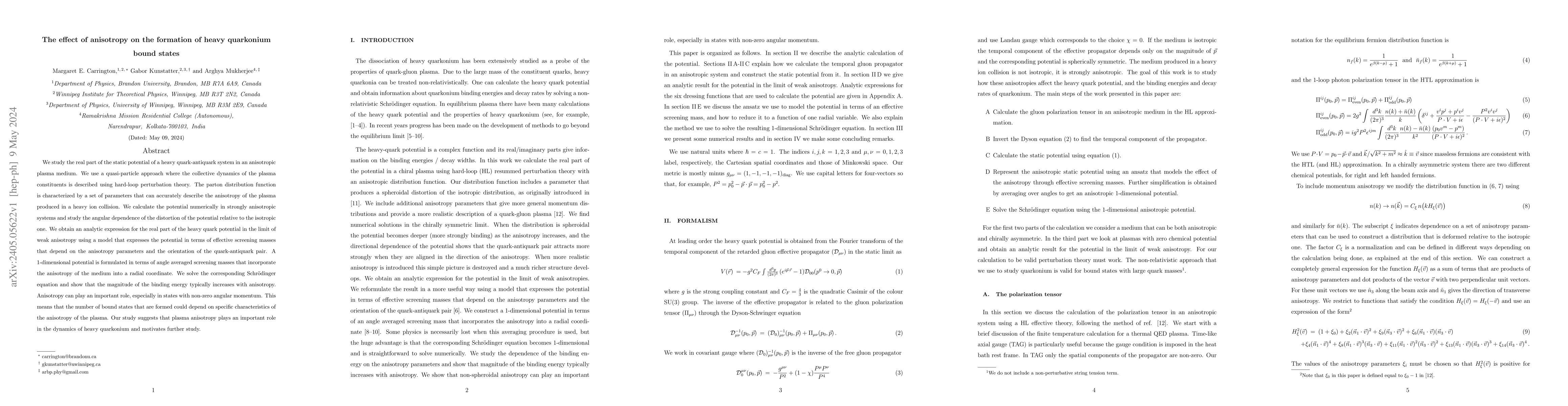 Thumbnail for The effect of anisotropy on the formation of heavy quarkonium bound
  states
