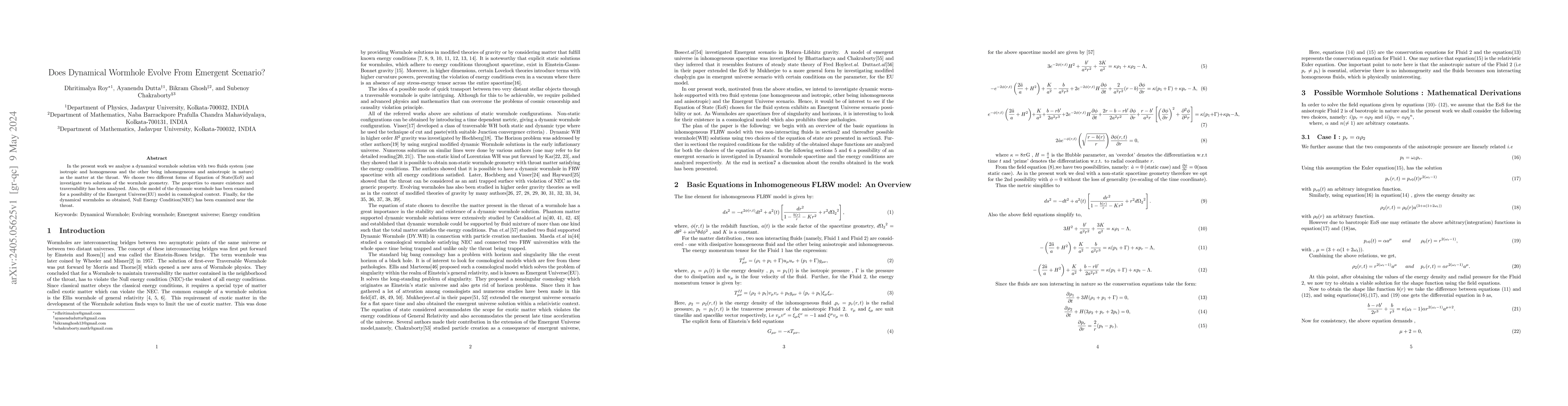 Thumbnail for Does Dynamical Wormhole Evolve From Emergent Scenario?
