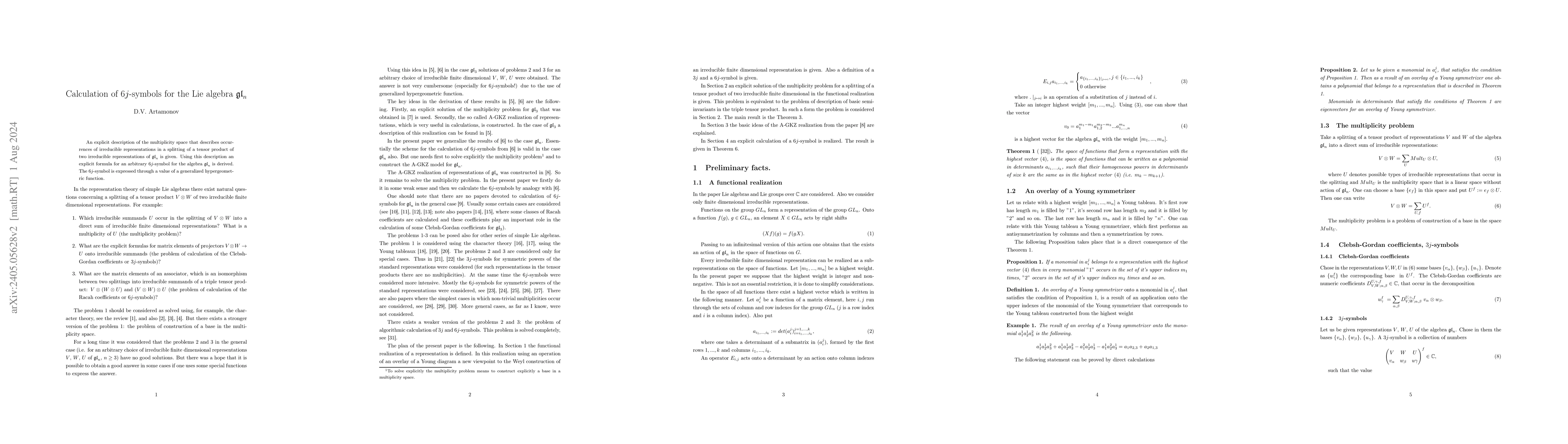 Thumbnail for Calculation of $6j$-symbols for the Lie algebra $\mathfrak{gl}_n$