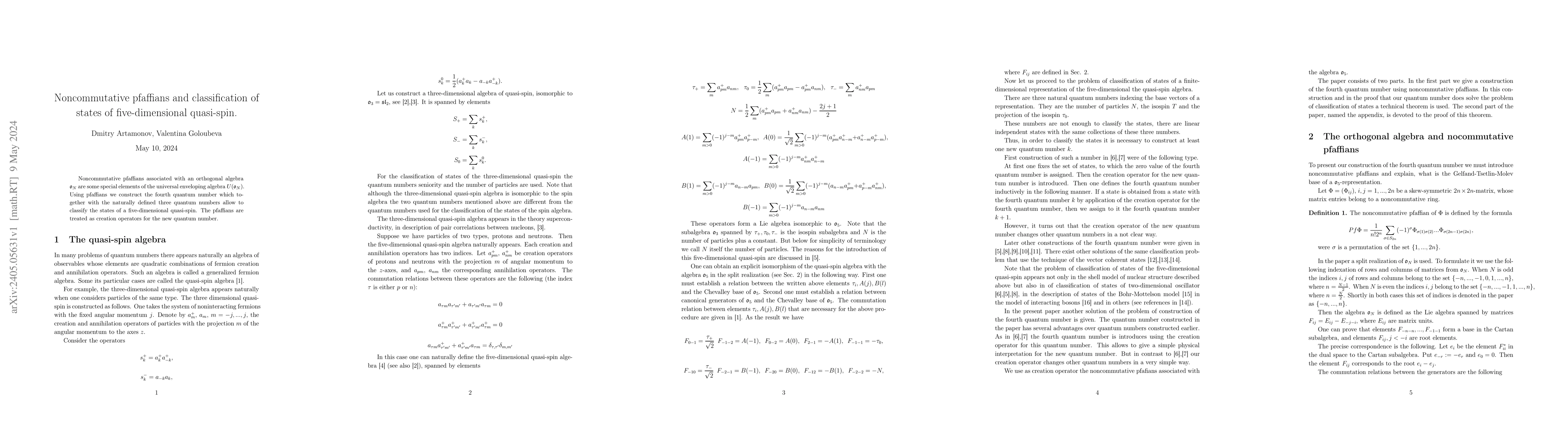 Thumbnail for Noncommutative pfaffians and classification of states of
  five-dimensional quasi-spin
