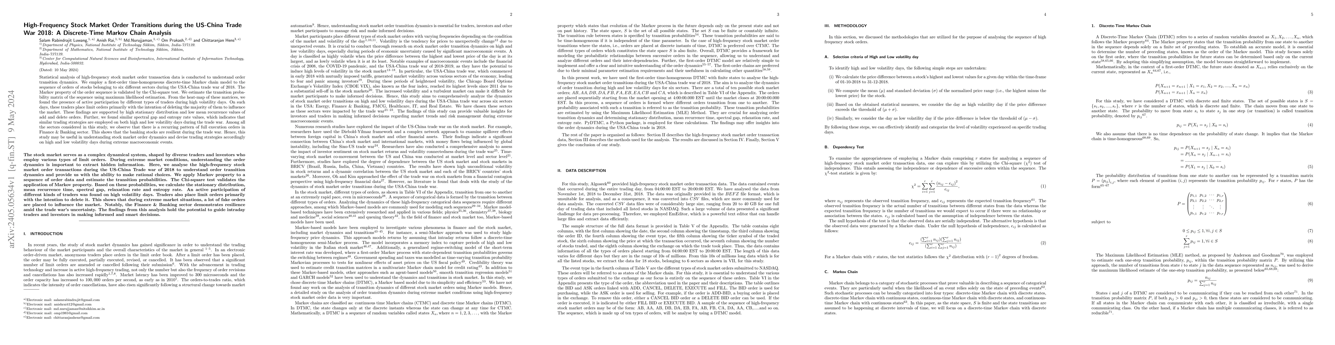 Thumbnail for High-Frequency Stock Market Order Transitions during the US-China Trade
  War 2018: A Discrete-Time Markov Chain Analysis