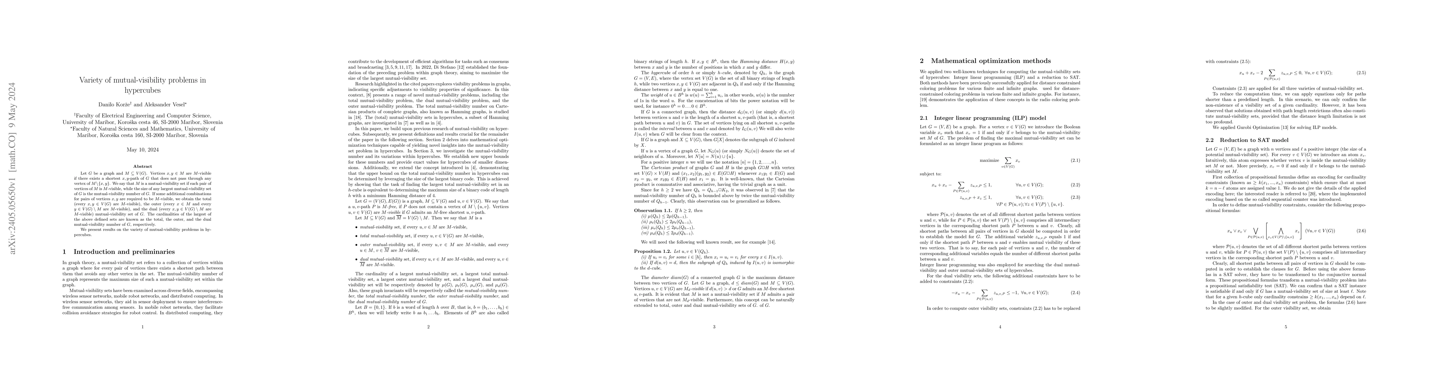 Thumbnail for Variety of mutual-visibility problems in hypercubes