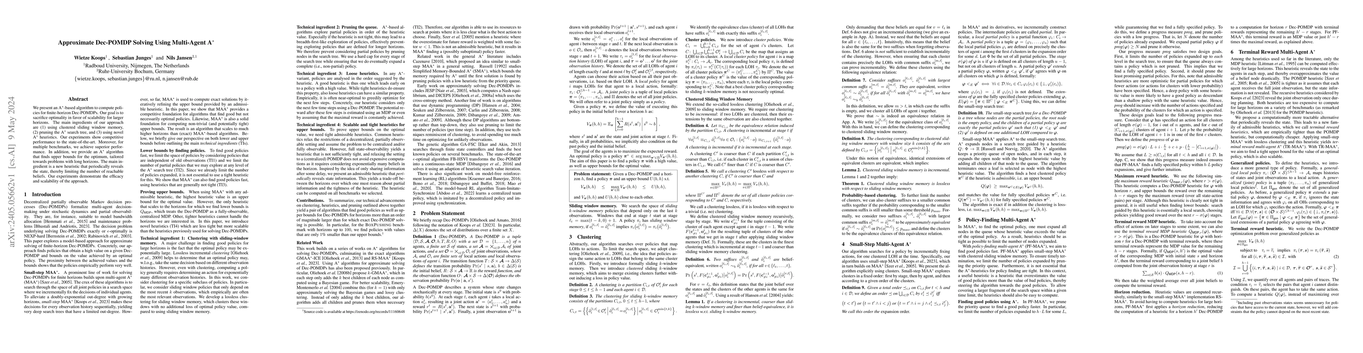 Thumbnail for Approximate Dec-POMDP Solving Using Multi-Agent A*