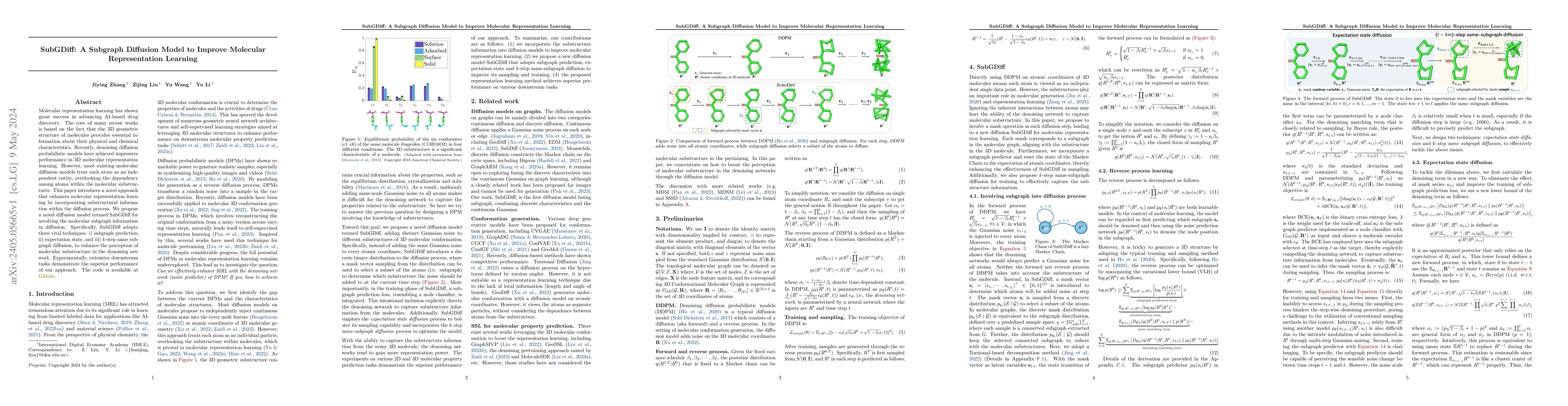 Thumbnail for SubGDiff: A Subgraph Diffusion Model to Improve Molecular Representation
  Learning