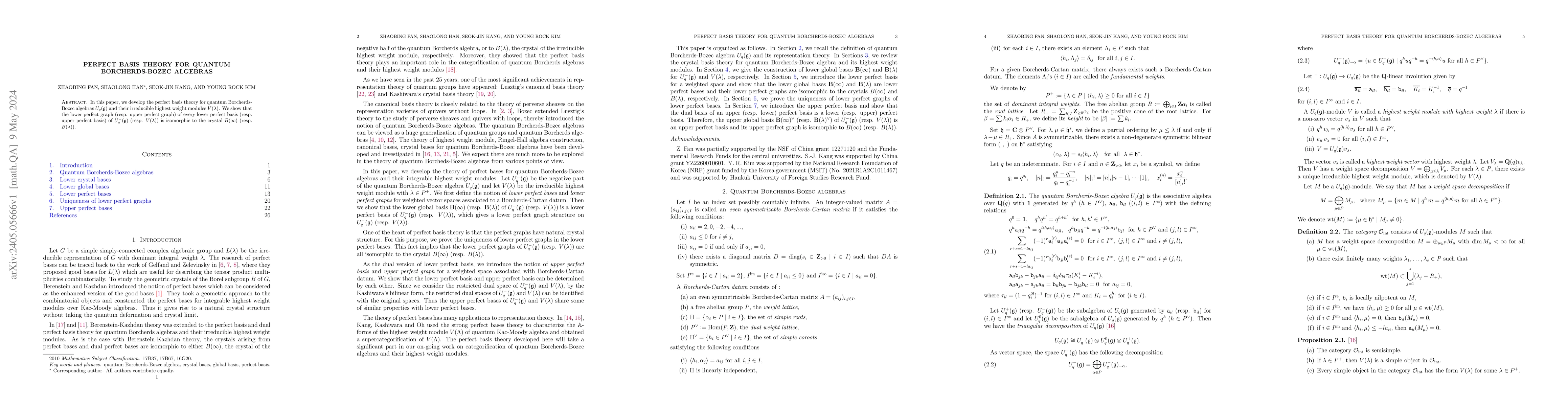 Thumbnail for Perfect basis theory for quantum Borcherds-Bozec algebras
