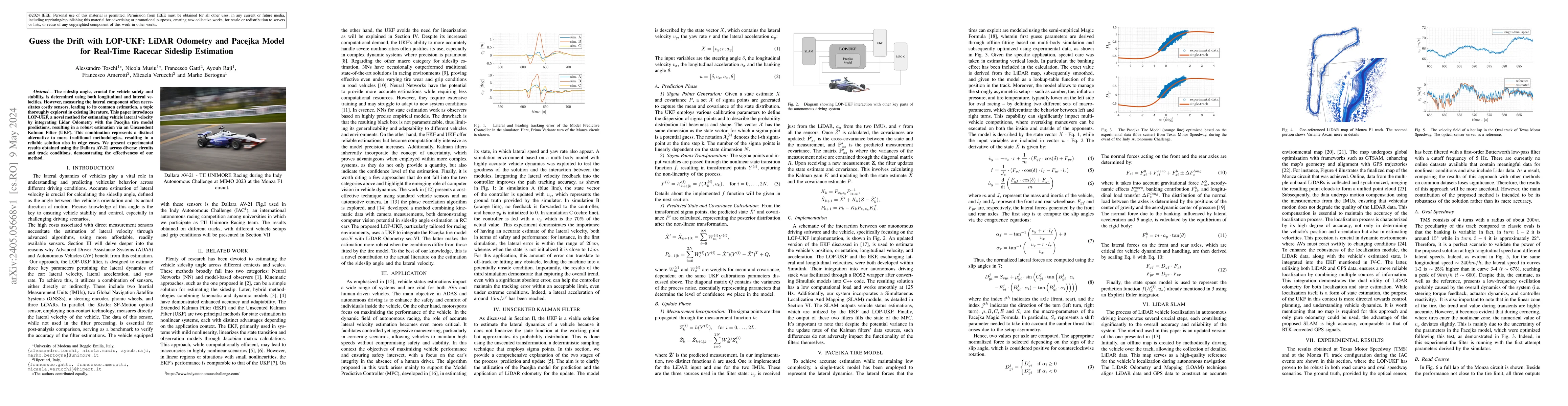 Thumbnail for Guess the Drift with LOP-UKF: LiDAR Odometry and Pacejka Model for
  Real-Time Racecar Sideslip Estimation
