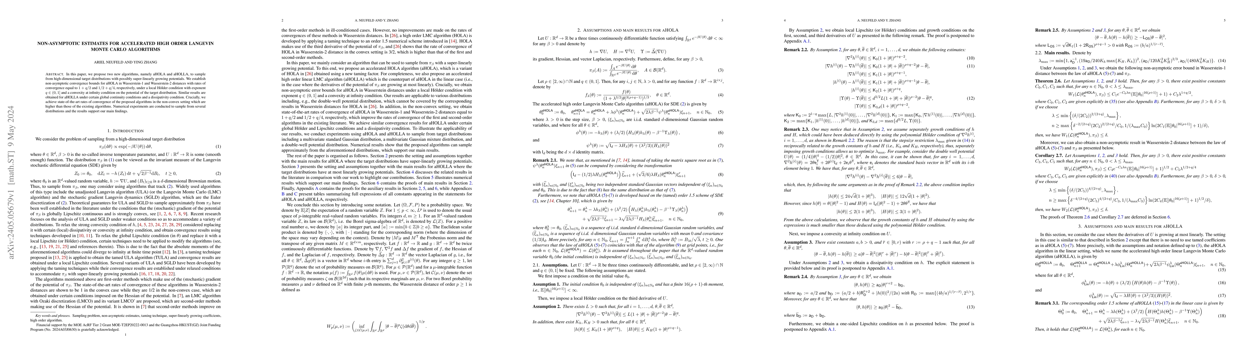 Thumbnail for Non-asymptotic estimates for accelerated high order Langevin Monte Carlo
  algorithms