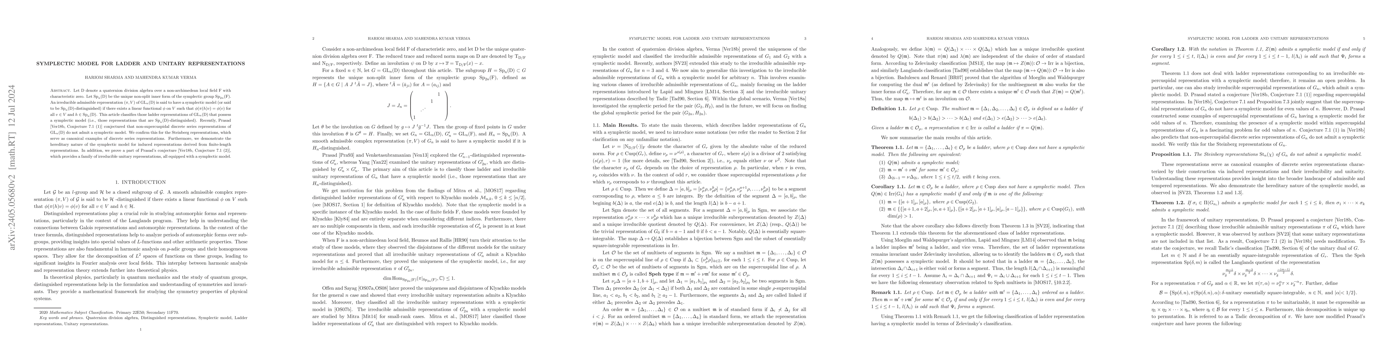 Thumbnail for Symplectic model for ladder and unitary representations
