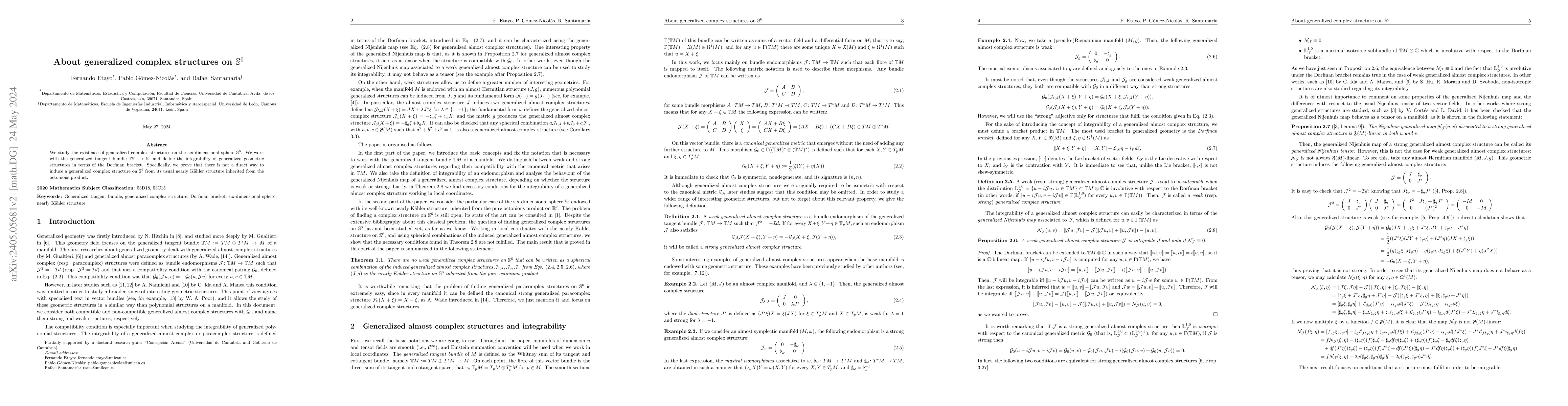 Thumbnail for About generalized complex structures on $\mathbb S^6$