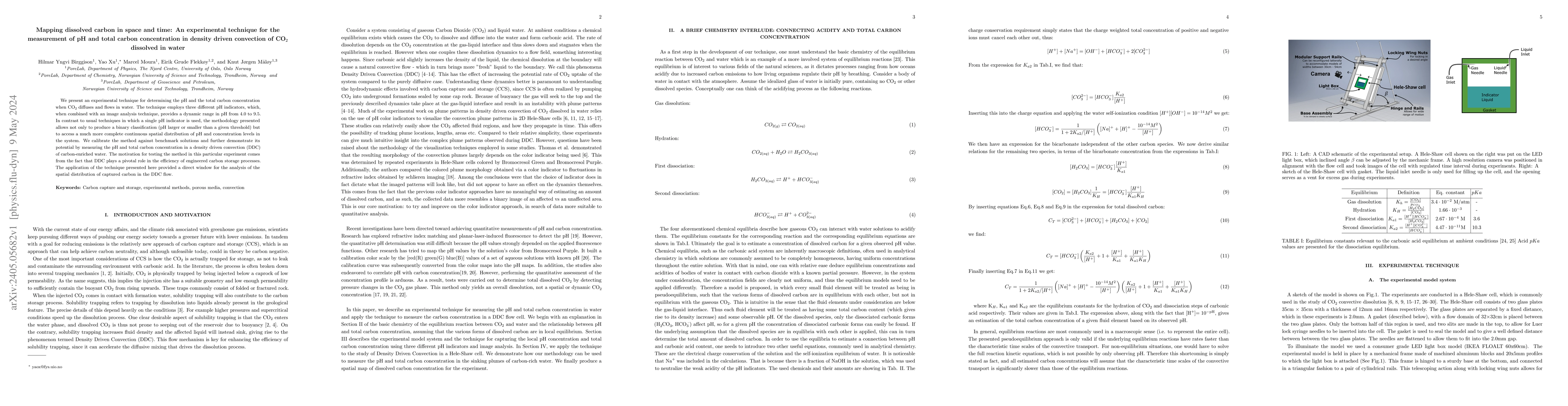 Thumbnail for Mapping dissolved carbon in space and time: An experimental technique
  for the measurement of pH and total carbon concentration in density driven
  convection of CO$_2$ dissolved in water