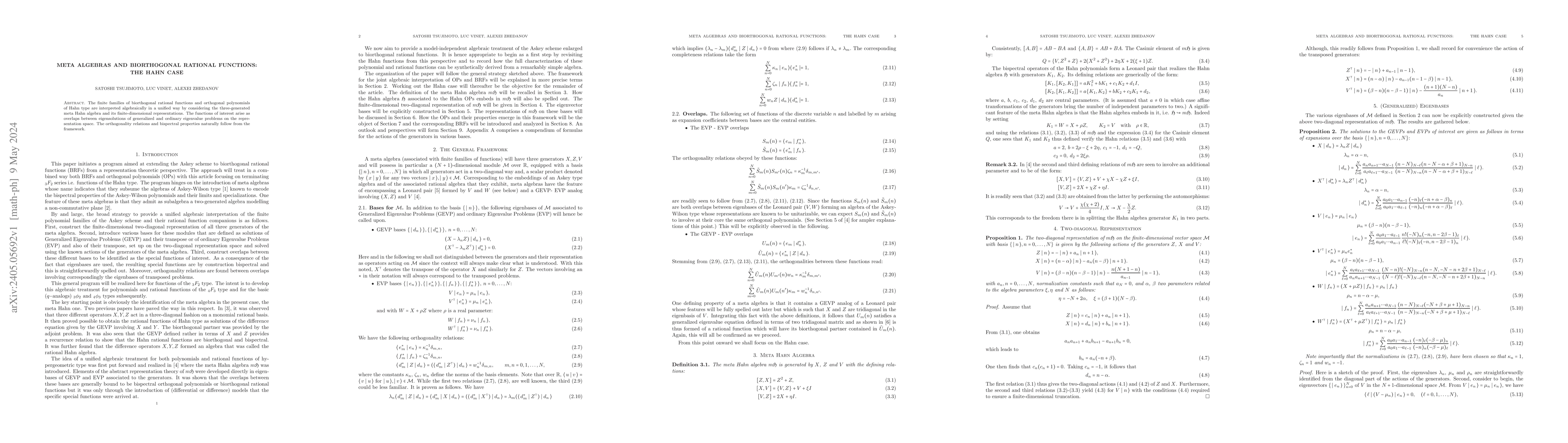 Thumbnail for Meta Algebras and Biorthogonal Rational Functions: The Hahn Case