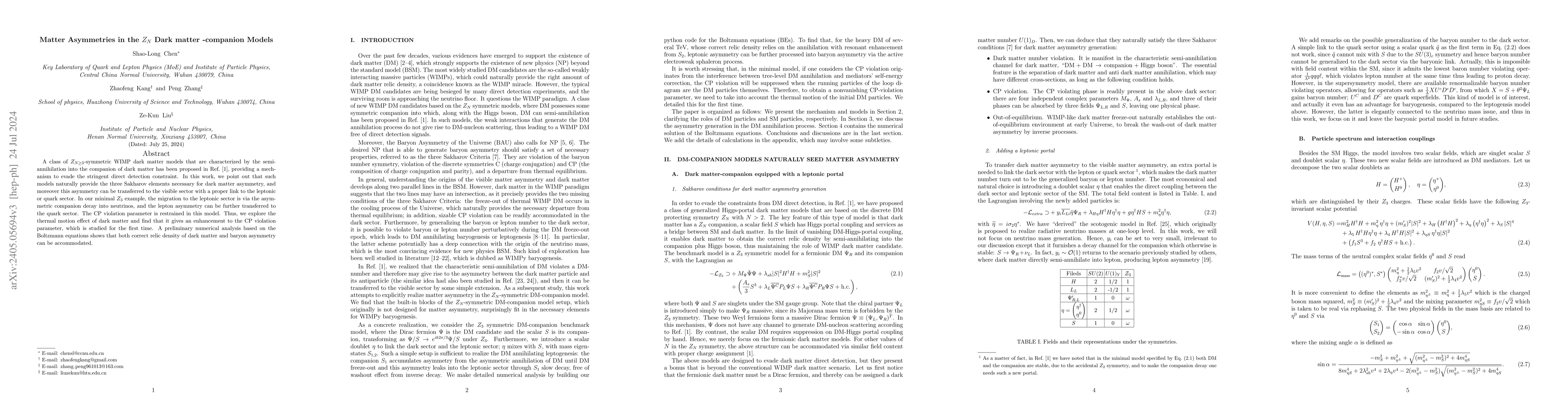 Thumbnail for Matter Asymmetries in the $Z_N$ Dark matter -companion Models